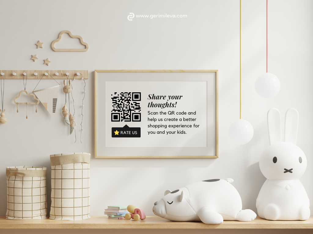Copywriting example, QR Code on a retail display, Geri Mileva