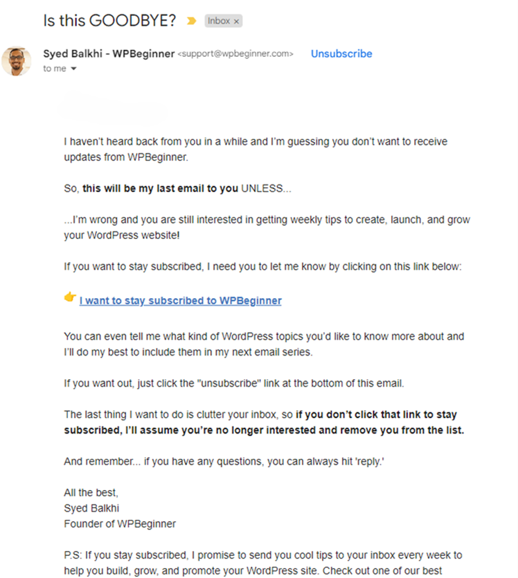 Copywriting, account reactivation email copy, Geri Mileva